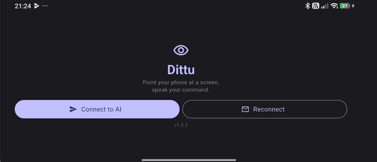 Dittu home screen with the Connect to AI button